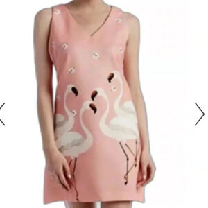 Gabby Skye Pink Flamingo Dress 12 Woven Sleeveless Sheath Sun Beach Travel